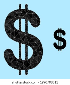 Low-poly dollar icon on a sky blue background. Polygonal dollar vector is constructed from chaotic triangles. Triangulated dollar polygonal 2d illustration.