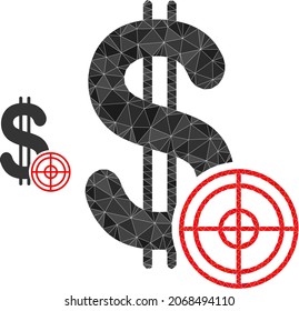 icono de destino de dólar bajo en un fondo blanco. Ilustración geométrica plana de bajo perfil basada en el icono de destino en dólares. Vector objetivo de dólar poligonal cargado de triángulos dispersos.