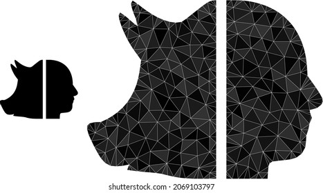 lowpoly dual pig man icon on a white background. Flat geometric 2d modeling illustration based on dual pig man icon. Polygonal dual pig man vector filled from random triangles.