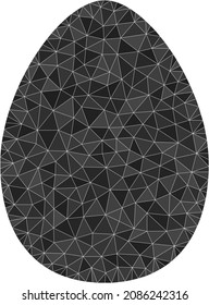 Low-poly egg icon image is combined with randomized filled triangles. Triangle egg polygonal 2d vector illustration. Egg icon is filled with triangles.