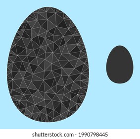 lowpoly egg icon on a sky blue background. Polygonal egg vector is designed of random triangles. Triangulated egg polygonal 2d illustration. Flat geometric polygonal illustration based on egg icon.