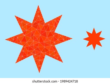 icono de ocho estrellas puntiagudas sobre un fondo azul claro. El vector estrella poligonal de ocho puntas se construye con triángulos aleatorizados. Ilustración poligonal 2d de ocho estrellas trianguladas.