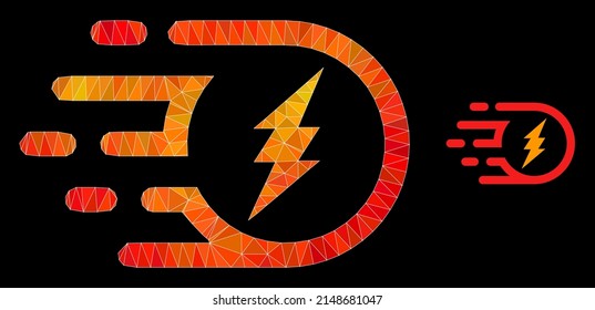 Low-poly electric participle icon with fire colorful gradient. Triangulated orange colorful electric participle polygonal icon illustration.