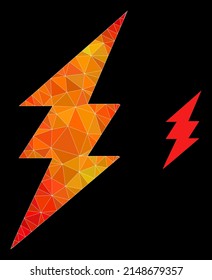 lowpoly electric spark icon with flame vibrant gradient. Triangulated orange vibrant electric spark polygonal icon illustration.