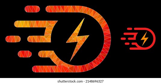 lowpoly electric strike icon with orange colored gradient. Triangulated fire vibrant electric strike polygonal icon illustration.