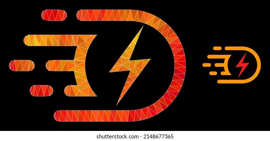 lowpoly electric voltage icon with fire vibrant gradient. Triangulated fire colorful electric voltage polygonal symbol illustration.
