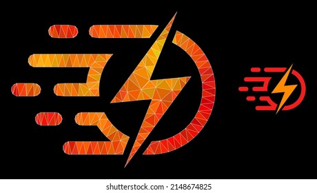 Low-poly electric voltage icon with flame vibrant gradient. Triangulated flame vibrant electric voltage polygonal icon illustration.