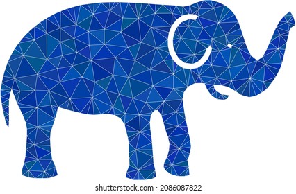 Low-poly elephant icon illustration is designed with random filled triangles. Triangle elephant polygonal icon vector illustration. Elephant icon is filled with triangles.