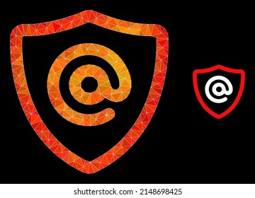 Low-Poly-E-Mail-Adressschutz-Symbol mit orangefarbenem Farbverlauf. Triangulierte feuerfarbene E-Mail-Adresse Schutz polygonal Symbol Illustration.