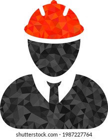 Low-poly engineer combined with scattered filled triangles. Triangle engineer polygonal icon illustration. Engineer icon is filled with triangles.