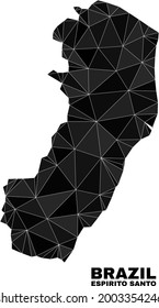 lowpoly Espirito Santo State map. Polygonal Espirito Santo State map vector designed of scattered triangles. Triangulated Espirito Santo State map polygonal model for patriotic purposes.
