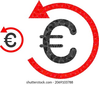 lowpoly euro refund icon on a white background. Flat geometric mesh illustration based on euro refund icon. Polygonal euro refund vector constructed of randomized triangles.