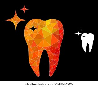 Low-poly excellent tooth icon with flame vibrant gradient. Triangulated fire vibrant excellent tooth polygonal 2d illustration.