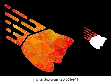 lowpoly falling rock stone icon with fire vibrant gradient. Triangulated fire vibrant falling rock stone polygonal icon illustration.