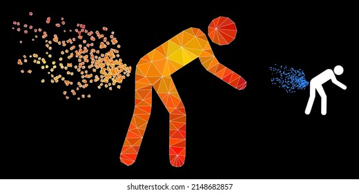 lowpoly farting person icon with orange colored gradient. Triangulated orange colored farting person polygonal icon illustration.