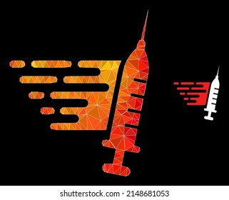 lowpoly fast vaccination icon with fire vibrant gradient. Triangulated fire vibrant fast vaccination polygonal 2d illustration.