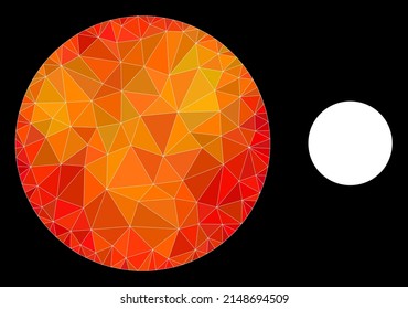 lowpoly filled circle icon with flame vibrant gradient. Triangulated flame colorful filled circle polygonal symbol illustration.