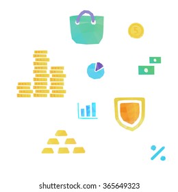 Lowpoly finance and money icons