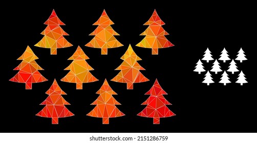 lowpoly fir forest icon with orange colorful gradient. Triangulated orange colorful fir forest polygonal icon illustration. Polygonal fir forest vector designed of randomized bright triangles.