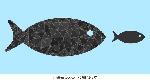 lowpoly fish icon on a light blue background. Polygonal fish vector is constructed from randomized triangles. Triangulated fish polygonal icon illustration.