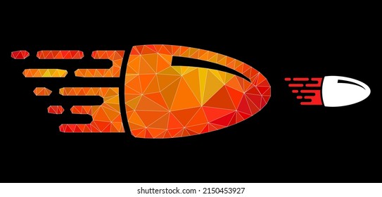 icono de bala voladora baja con gradiente de color fuego. Ilustración de símbolo poligonal de bala voladora colorida y triangulada.