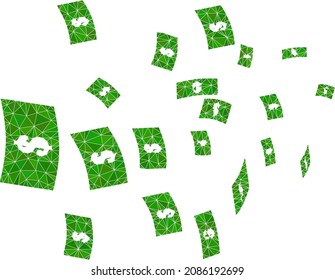Low-poly flying dollar banknotes icon illustration designed with chaotic filled triangles. Triangle flying dollar banknotes polygonal icon vector illustration.