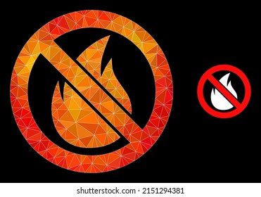 lowpoly forbidden fire icon with orange colorful gradient. Triangulated orange vibrant forbidden fire polygonal icon illustration.