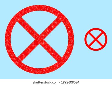 Low-Poly-verbotene Symbol auf hellblauem Hintergrund. Polygonal verbotene Vektorgrafik ist aus verstreuten Dreiecken entworfen. Triangulierte verbotene polygonale Icon-Illustration.