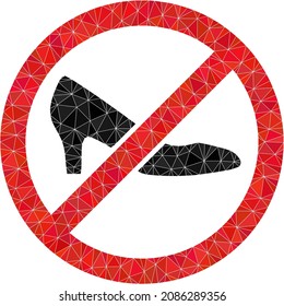 Low-poly forbidden shoes icon illustration combined with random filled triangles. Triangle forbidden shoes polygonal 2d vector illustration. Forbidden Shoes icon is filled with triangles.