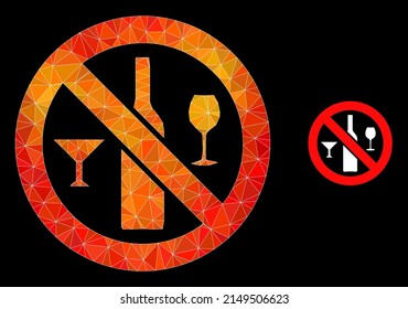 lowpoly forbidden wine drinks icon with fire colored gradient. Triangulated fire colored forbidden wine drinks polygonal symbol illustration.