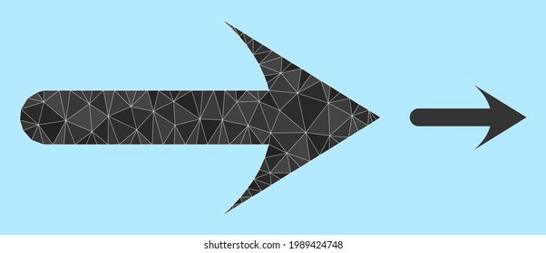 icono de flecha hacia adelante de color bajo sobre un fondo azul claro. Vector de flecha hacia adelante poligonal diseñado con triángulos aleatorios. Icono poligonal de flecha hacia adelante triangulada.