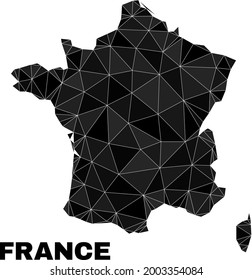 Karte in Low-Poly-Frankreich. Der Kartenvektor für Polygonal-Frankreich ist aus chaotischen Dreiecken gefüllt. Trianguliertes Frankreich kartiert polygonale Abstraktion für Bildungszwecke.
