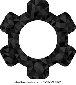 Low-Poly-Gang kombiniert mit chaotischen Dreiecken. Dreiecksgetriebe-Polygonal-Icon-Illustration. Das Zahnradsymbol ist voller Dreiecke. Flaches geometrisches Maschensymbol auf der Grundlage des Gangsymbol.