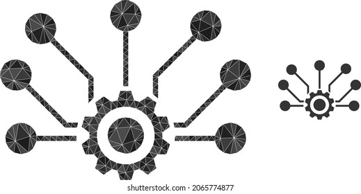 lowpoly gear connections icon on a white background. Flat geometric polygonal illustration based on gear connections pictogram. Polygonal gear connections vector designed of scattered triangles.