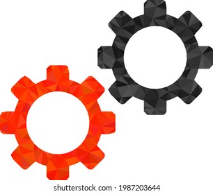 Mecánica de artes de baja polilla combinada con triángulos rellenos aleatorizados. Mecánica de engranajes triangulares ilustración de iconos poligonales. El icono Mecánica de los engranajes se llena de triángulos.