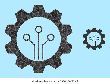 lowpoly gear sensor icon on a sky blue background. Polygonal gear sensor vector is constructed from chaotic triangles. Triangulated gear sensor polygonal 2d illustration.