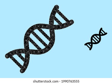 lowpoly genome molecule icon on a light blue background. Polygonal genome molecule vector filled from chaotic triangles. Triangulated genome molecule polygonal 2d illustration.