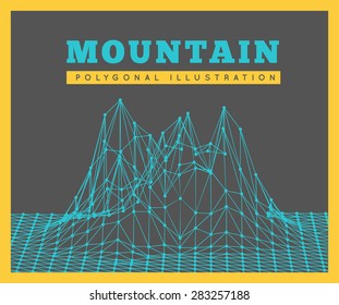 Low-poly geometric 3D mountain landscape. Vector illustration.