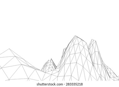 Low-poly geometric 3D mountain landscape. Vector illustration.