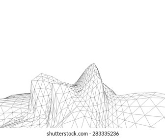 Low-poly geometric 3D mountain landscape. Vector illustration.