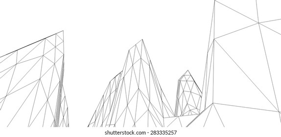 Low-poly geometric 3D mountain landscape. Vector illustration.