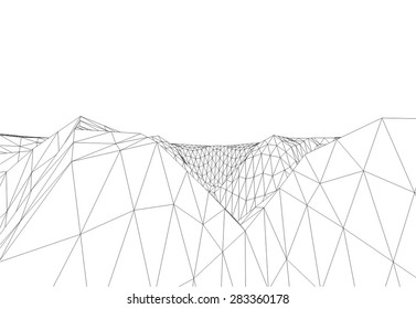 Low-poly geometric 3D mountain landscape. Vector illustration.