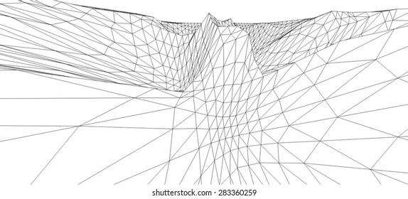 Low-poly geometric 3D mountain landscape. Vector illustration.