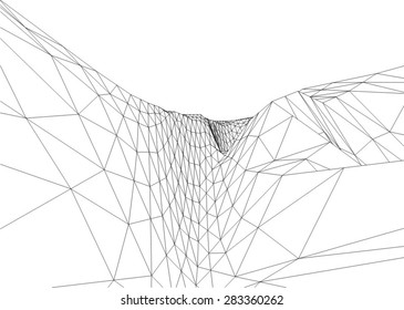 Low-poly geometric 3D mountain landscape. Vector illustration.