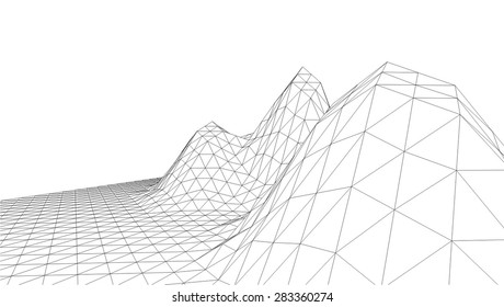 Low-poly geometric 3D mountain landscape. Vector illustration.