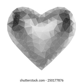 Low-poly geometry silver heart. Abstract background vector illustration.