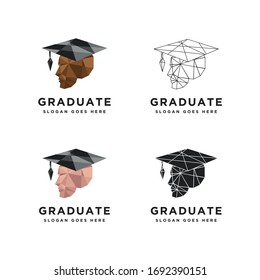 Lowpoly graduation hat logo icon vector set on white background
