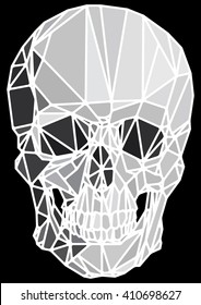 Low-poly grayscale geometric skull art vector