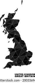 Low-poly Great Britain map. Polygonal Great Britain map vector combined from chaotic triangles. Triangulated Great Britain map polygonal model for patriotic illustrations.