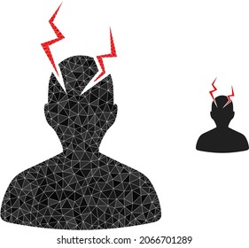 lowpoly head migrain sick icon on a white background. Flat geometric polygonal symbol based on head migrain sick icon. Polygonal head migrain sick vector is designed of scattered triangles.